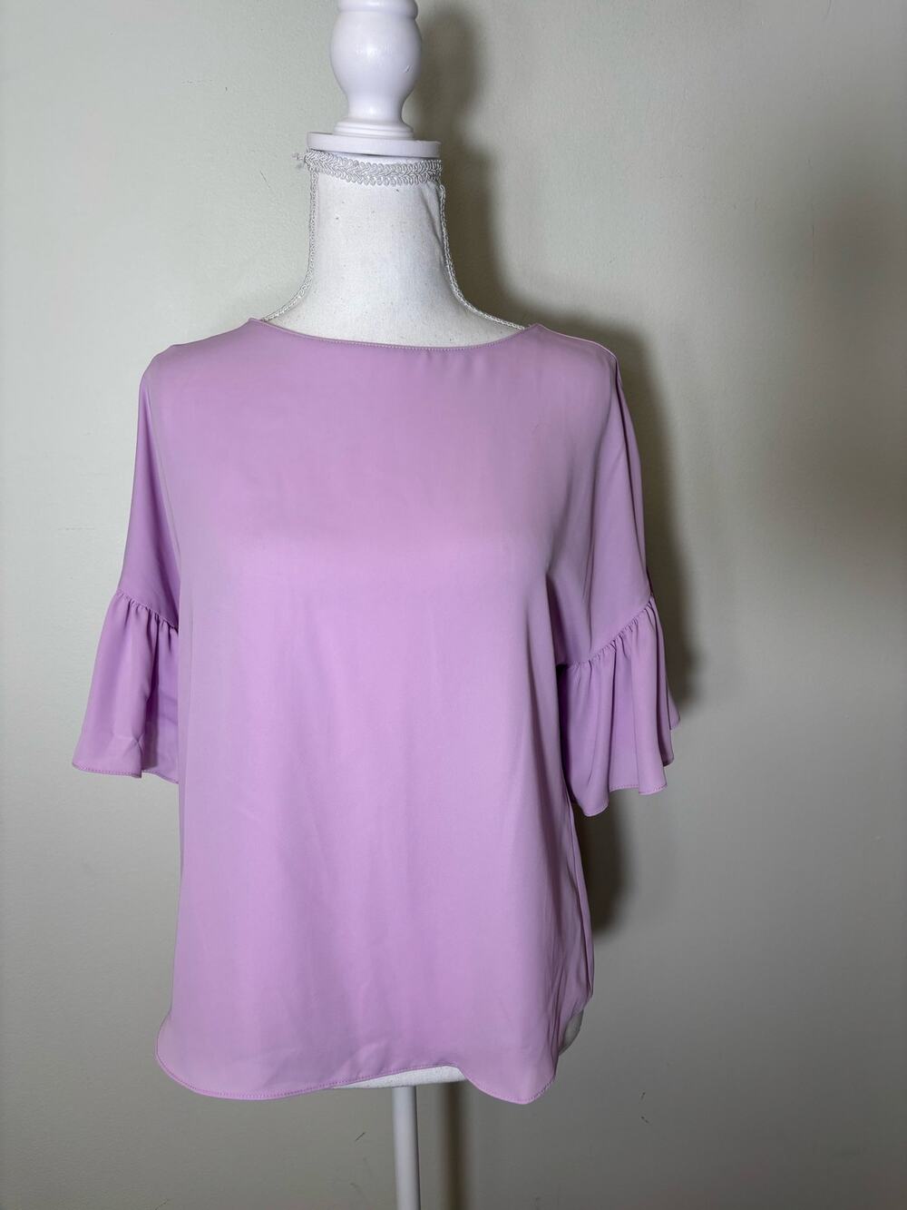 Amanda Uprichard Ruffle Short Sleeve Flowy Lavendar Blouse Sz S